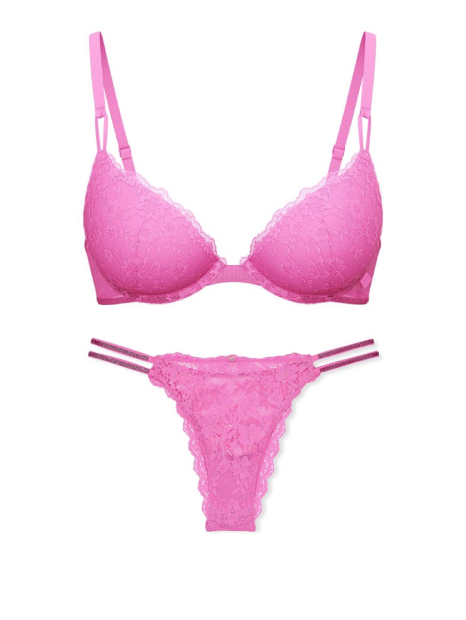 Женский комплект белья Victoria's Secret лиф Push-Up и трусики бразилиана со стразами 1159844214 (Розовый 34B/M)