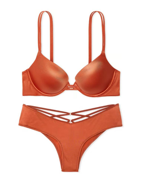 Гладкий комплект білизни Victoria's Secret погруддя Push-Up та трусики чики 1159845539 (Коричневий 34A/S)
