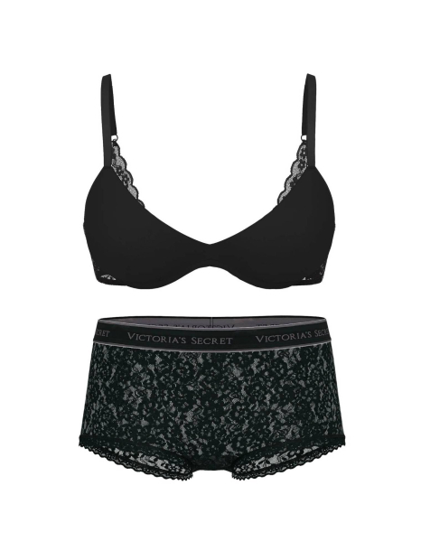 Жіночий комплект білизни Victoria's Secret ліф Push-Up та шортики трусики 1159846448 (Чорний 36C/L)