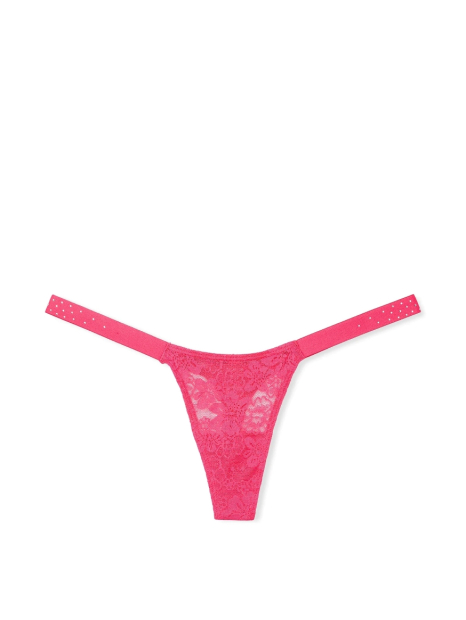 Кружевной комплект белья Victoria's Secret Pink корсетный топ и трусики тонг со стразами 1159846726 (Розовый XL)