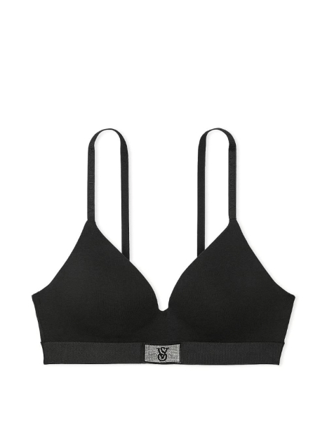 Жіночий комплект білизни зі стразами Victoria's Secret ліф та трусики тонг 1159847496 (Чорний 34A/S)