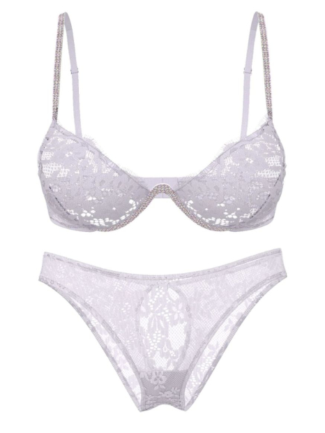 Кружевной комплект со стразами Victoria's Secret бюстгальтер и трусики бразильяны 1159847834 (Сиреневый M)