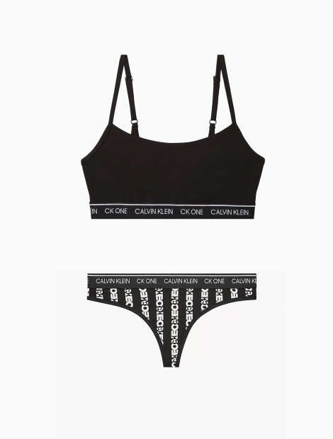 Женский комплект Calvin Klein бюст-топ и трусики тонг 1159847843 (Черный XS)