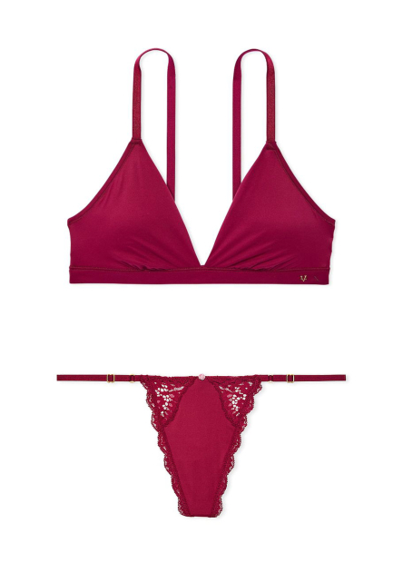 Комплект білизни Victoria's Secret бралетт та трусики стрінги 1159847864 (Бордовий XL)