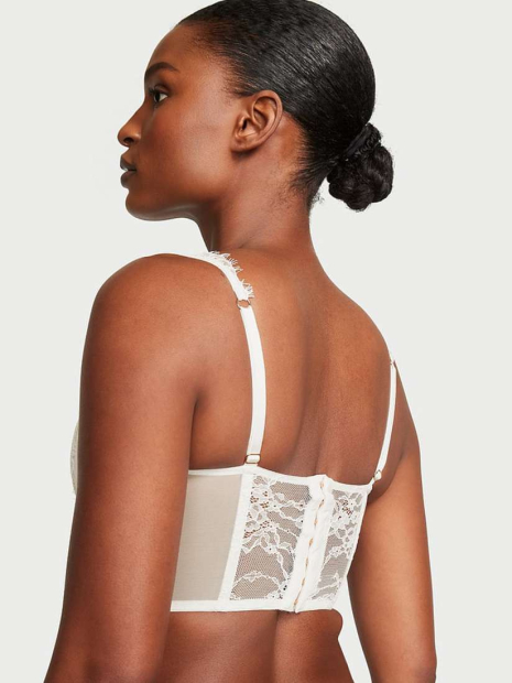 Кружевной комплект белья Victoria's Secret корсет и трусики тонг со стразами 1159849120 (Молочный M)