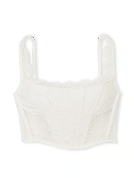 Кружевной комплект белья Victoria's Secret корсет и трусики тонг со стразами 1159849120 (Молочный M)