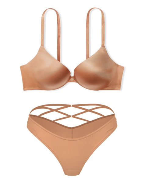 Комплект білизни Victoria's Secret погруддя Push-Up та трусики танга 1159849238 (Бежевий 32A/XS)