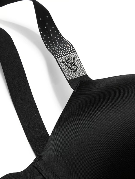 Комплект белья со стразами Victoria's Secret бюст Push-up и трусики тонг 1159849842 (Черный 34C/M)