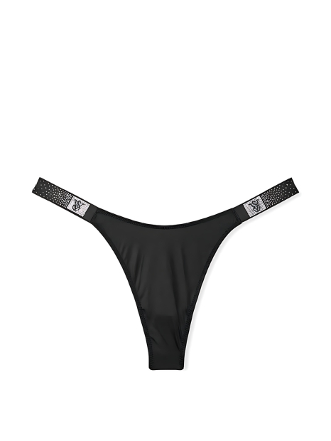 Комплект белья со стразами Victoria's Secret бюст Push-up и трусики тонг 1159849842 (Черный 34C/M)