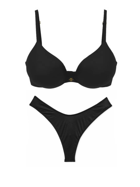 Комплект белья Victoria's Secret бюст Push-Up и трусики тонг 1159849904 (Черный 38D/XL)