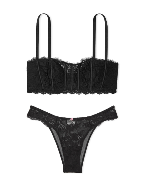 Кружевной комплект Victoria's Secret бюстгальтер и трусики бразильяны 1159850528 (Черный L)