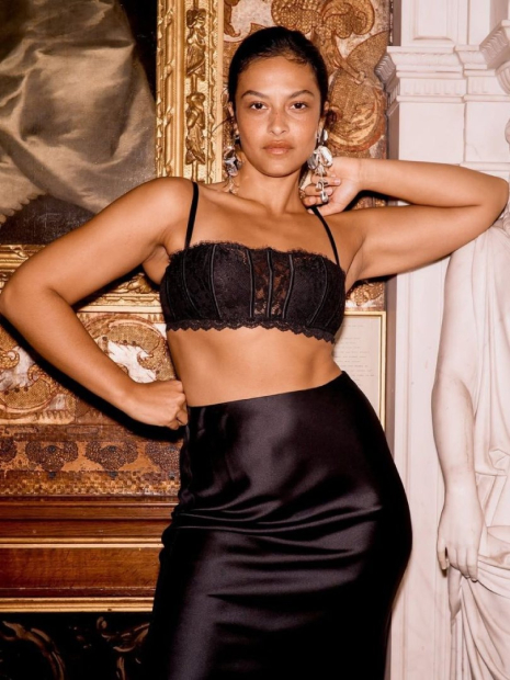 Кружевной комплект Victoria's Secret бюстгальтер и трусики бразильяны 1159850528 (Черный L)