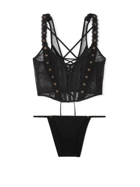 Роскошный комплект Victoria's Secret корсетный топ и трусики стринг бикини 1159850594 (Черный S)