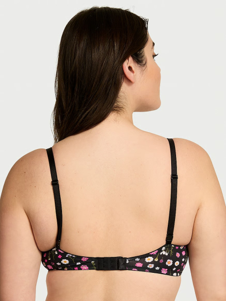 Гладкий комплект білизни Victoria's Secret погруддя з принтом та трусики танга 1159851243 (Чорний 34B/S)