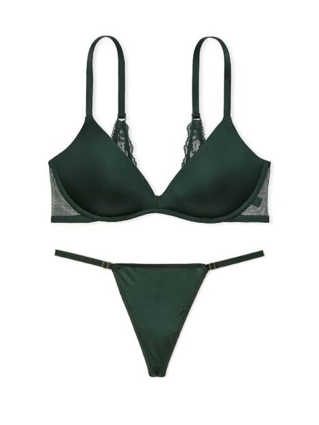 Женский комплект белья Victoria's Secret бюст Push-Up и трусики стринги 1159851954 (Зеленый 36C/M)