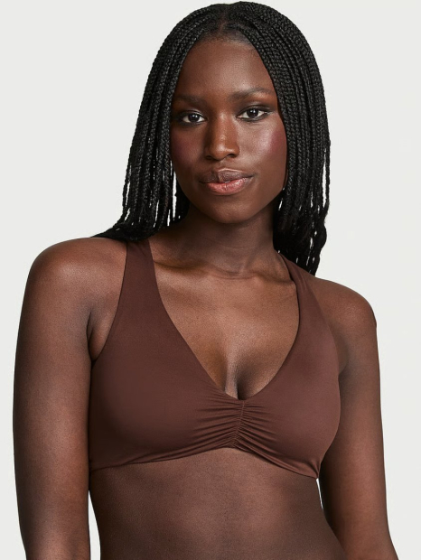 Гладкий комплект белья Victoria's Secret бралетт с технологией FeatherSoft и трусики тонг 1159852273 (Коричневый S)