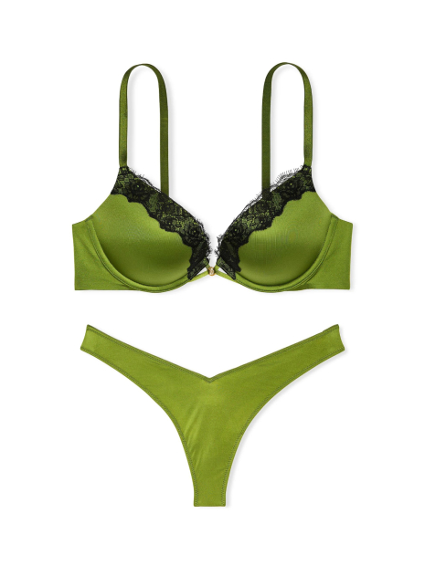 Вишуканий комплект білизни Victoria's Secret погруддя Push-Up та трусики тонг 1159852282 (Зелений 36A/M)