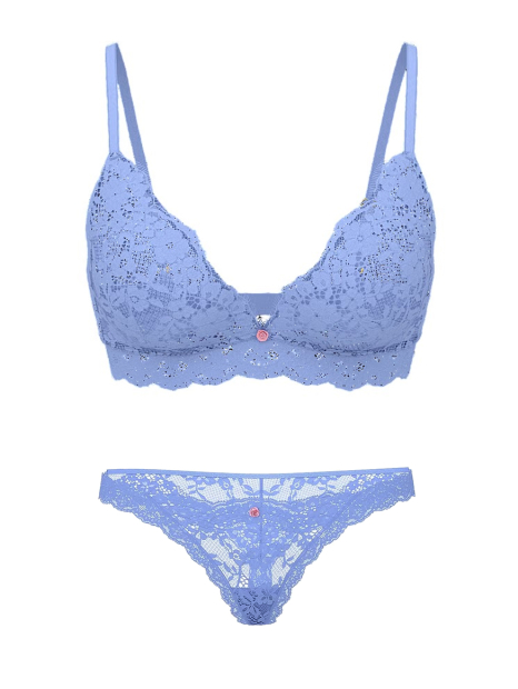 Нежный кружевной комплект белья Victoria's Secret бюст бралетт и трусики тонг 1159852318 (Голубой XL)