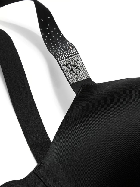Комплект белья со стразами Victoria's Secret бюст Push-up и трусики бразильяны 1159852706 (Черный 34A/M)