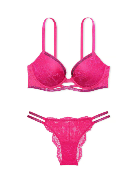 Мереживний комплект білизни зі стразами Victoria's Secret погруддя і трусики бразиліана 1159852773 (Рожевий 32B/XS)