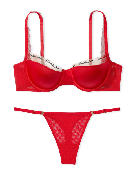 Комплект белья Victoria's Secret бюст-балконет и трусики тонг 1159852833 (Красный 38DD/XL)