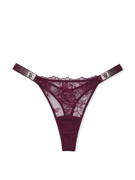 Кружевной комплект  Victoria's Secret бюст Push-Up и трусики тонг со стразми 1159853318 (Бордовый 34D/S)