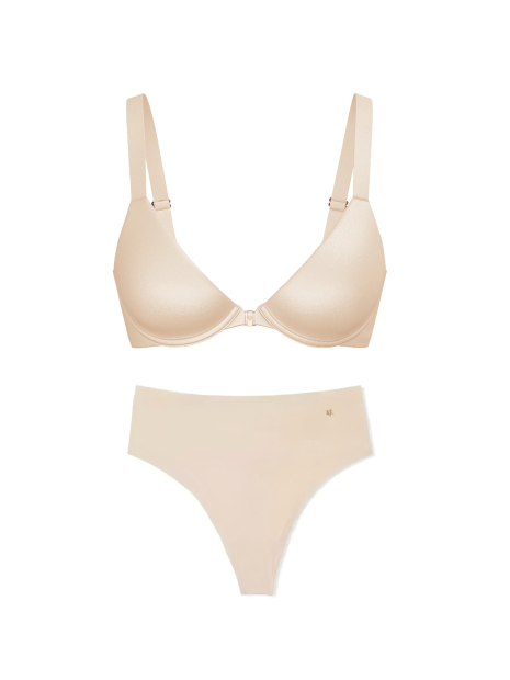 Комплект білизни Victoria's Secret бюстгальтер та трусики тонг 1159853585 (Бежевий 34A/S)