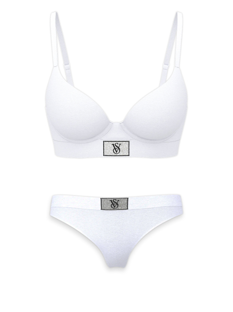 Жіночий комплект білизни Victoria's Secret ліф та трусики тонг 1159853594 (Білий 34C/M)
