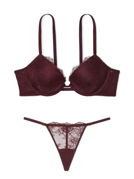 Кружевной комплект Victoria's Secret бюст Push-Up и трусики стринги 1159853777 (Бордовый 34A/M)
