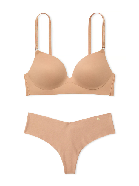 Женский комплект белья Victoria's Secret бюст Push-up и трусики тонг 1159853808 (Бежевый 38C/L)