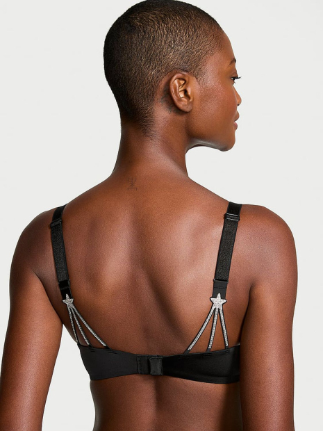 Женский комплект белья со стразами Victoria's Secret бюст Push-Up и трусики тонг 1159855831 (Черный 32B/XS)