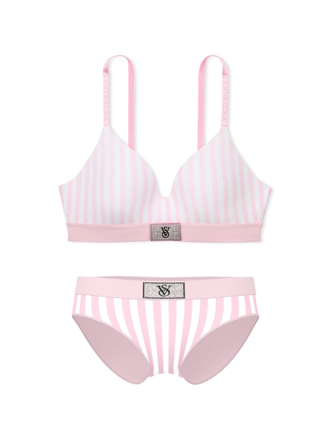 Женский комплект белья со стразами Victoria's Secret лиф и трусики хипхаггеры 1159856001 (Розовый 40C/XL)