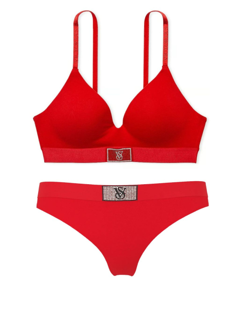 Жіночий комплект білизни Victoria's Secret ліф та трусики тонг 1159856190 (Червоний 34B/S)