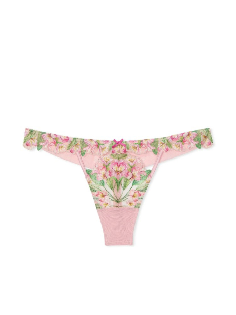 Комплект белья с вышивкой Victoria's Secret корсет и трусики тонг 1159856245 (Розовый XL)