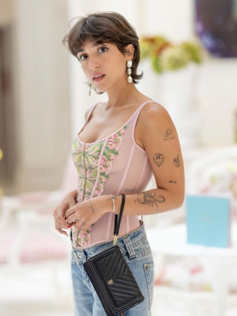 Комплект белья с вышивкой Victoria's Secret корсет и трусики тонг 1159856245 (Розовый XL)