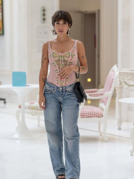 Комплект белья с вышивкой Victoria's Secret корсет и трусики тонг 1159856245 (Розовый XL)