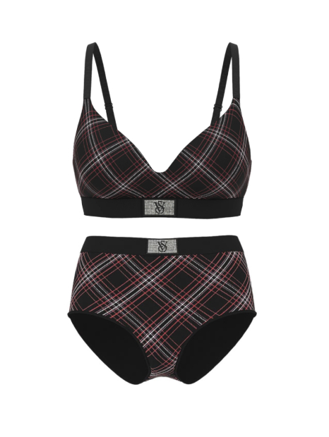 Женский комплект белья со стразами Victoria's Secret лиф и трусики брифы 1159856309 (Черный 32C/S)