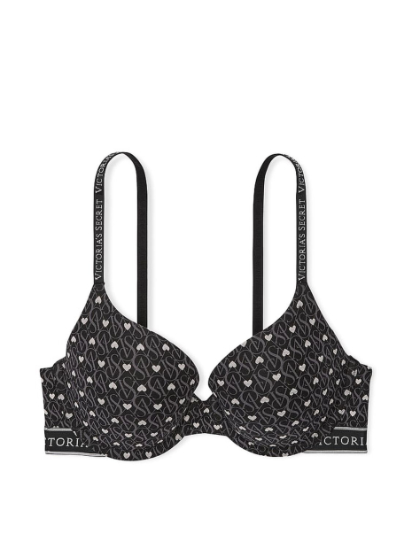 Женский комплект белья Victoria's Secret лиф Push-up и трусики тонг 1159856344 (Черный 32C/XS)