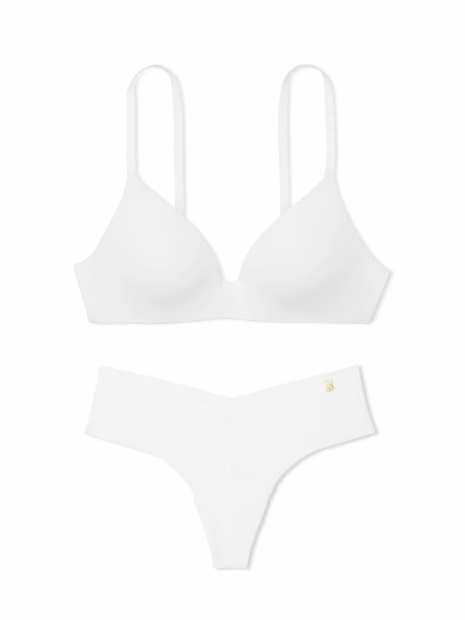 Женский комплект белья Victoria's Secret лиф и бесшовные трусики тонг 1159856349 (Белый 34C/M)