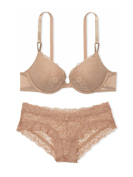Мереживний комплект білизни Victoria's Secret погруддя Push-Up та трусики чики 1159856354 (Бежевий 36D/L)