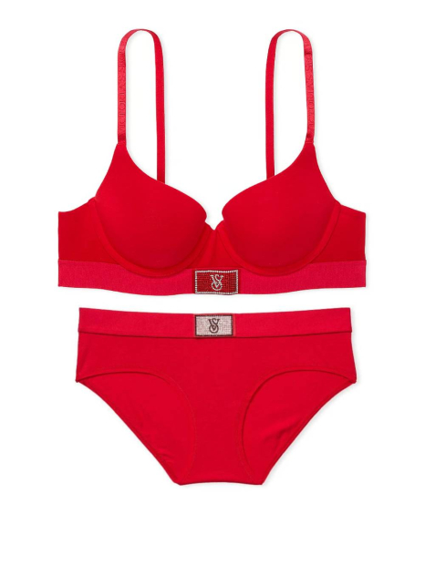 Женский комплект белья Victoria's Secret лиф и трусики хипхаггеры 1159856369 (Красный 36B/L)