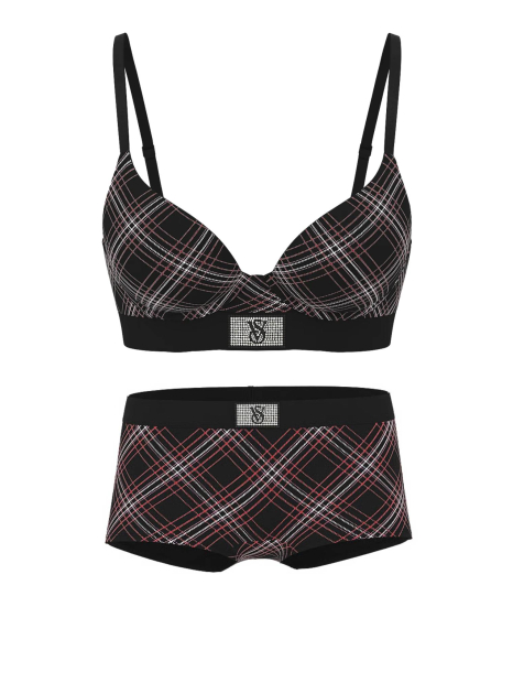 Женский комплект белья Victoria's Secret лиф и трусики шортики 1159856436 (Черный 38D/XL)