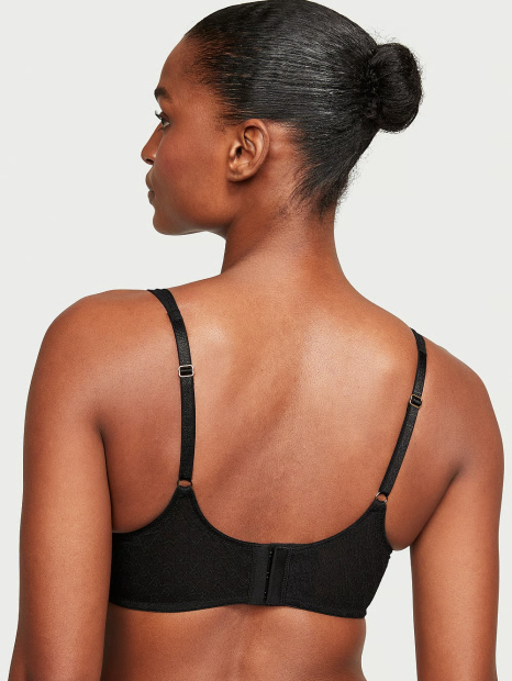 Комплект белья Victoria's Secret полупрозрачный лиф и бесшовные трусики тонг с сеточкой 1159856442 (Черный 34A/S)