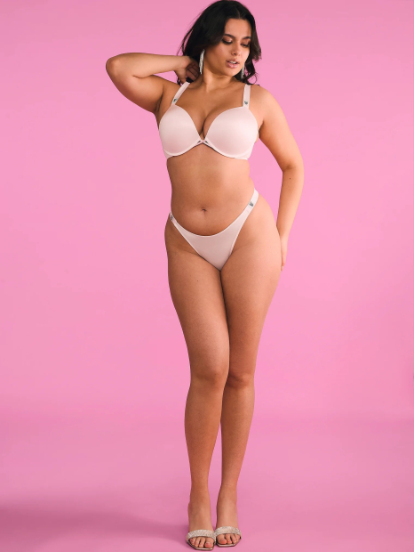 Комплект белья со стразами Victoria's Secret лиф Push-Up и трусики бразильяны 1159856559 (Розовый 34A/M)