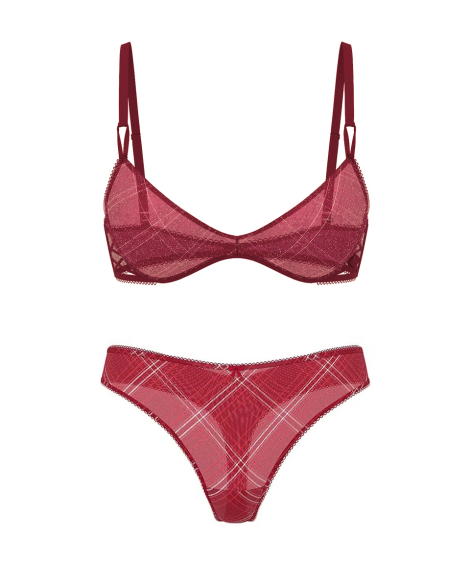 Комплект белья Victoria's Secret бюст Push-Up и трусики тонг 1159857126 (Красный 34A/S)