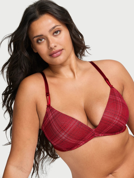 Комплект белья Victoria's Secret бюст Push-Up и трусики тонг 1159857126 (Красный 34A/S)