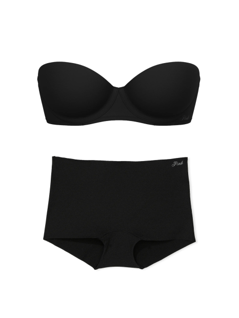 Жіночий комплект білизни Victoria's Secret PINK погруддя Push-Up та безшовні трусики шортики 1159857880 (Чорний 34C/M)