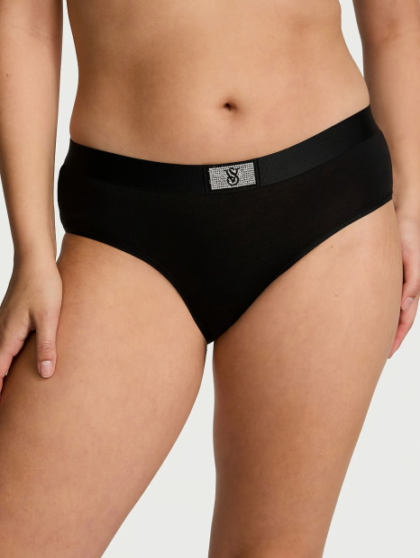 Женский комплект белья со стразами Victoria's Secret лиф и трусики хипхаггеры 1159857973 (Черный 36C/L)