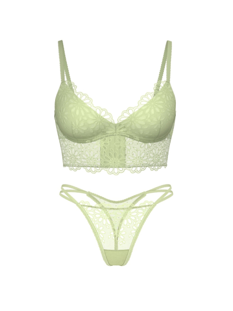 Ажурний комплект білизни Victoria's Secret погруддя Push-Up та трусики тонг 1159858351 (Салатовий 32B/XS)