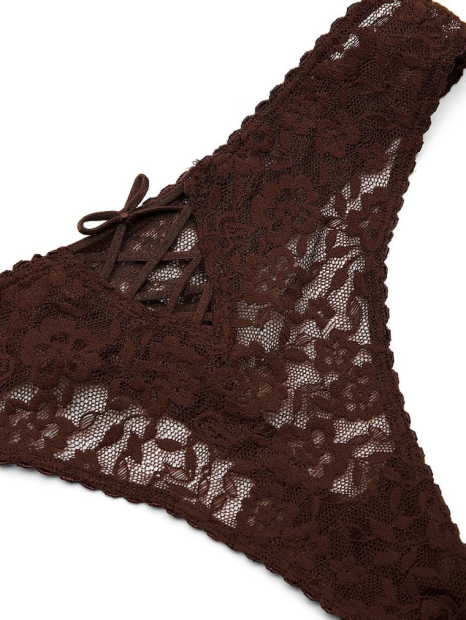 Мереживний комплект білизни Victoria's Secret погруддя та трусики тонг 1159858445 (Коричневий 36D/L)